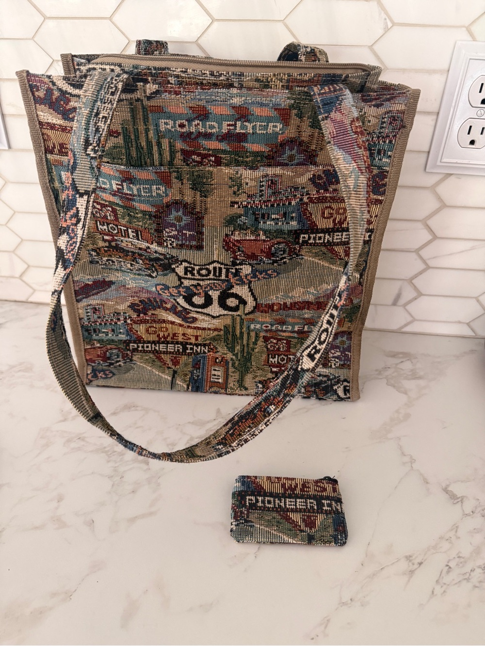 Route 66 Vintage Tapestry Bag & Coin Pouch